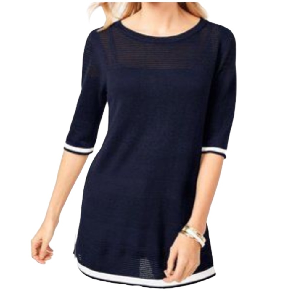 🔥NWT Talbots S Petite Sweater Linen Blend Short Sleeve Weave Blue🔥